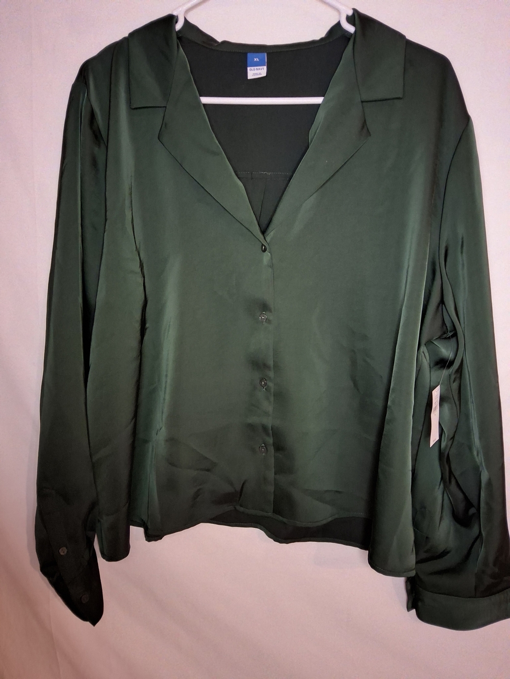 Old Navy Deep Green Satin Button-Up Blouse
